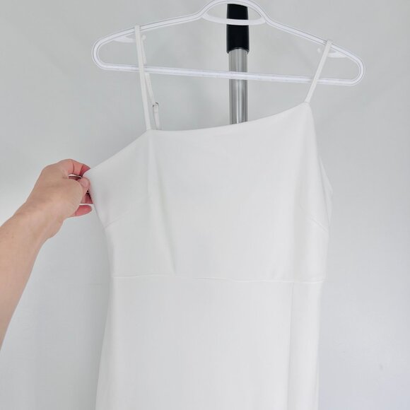 Sz M- NWT OWIN White Asymmetrical Neckline Side Split Sexy Bodycon‎ Midi Dress - Picture 4 of 15